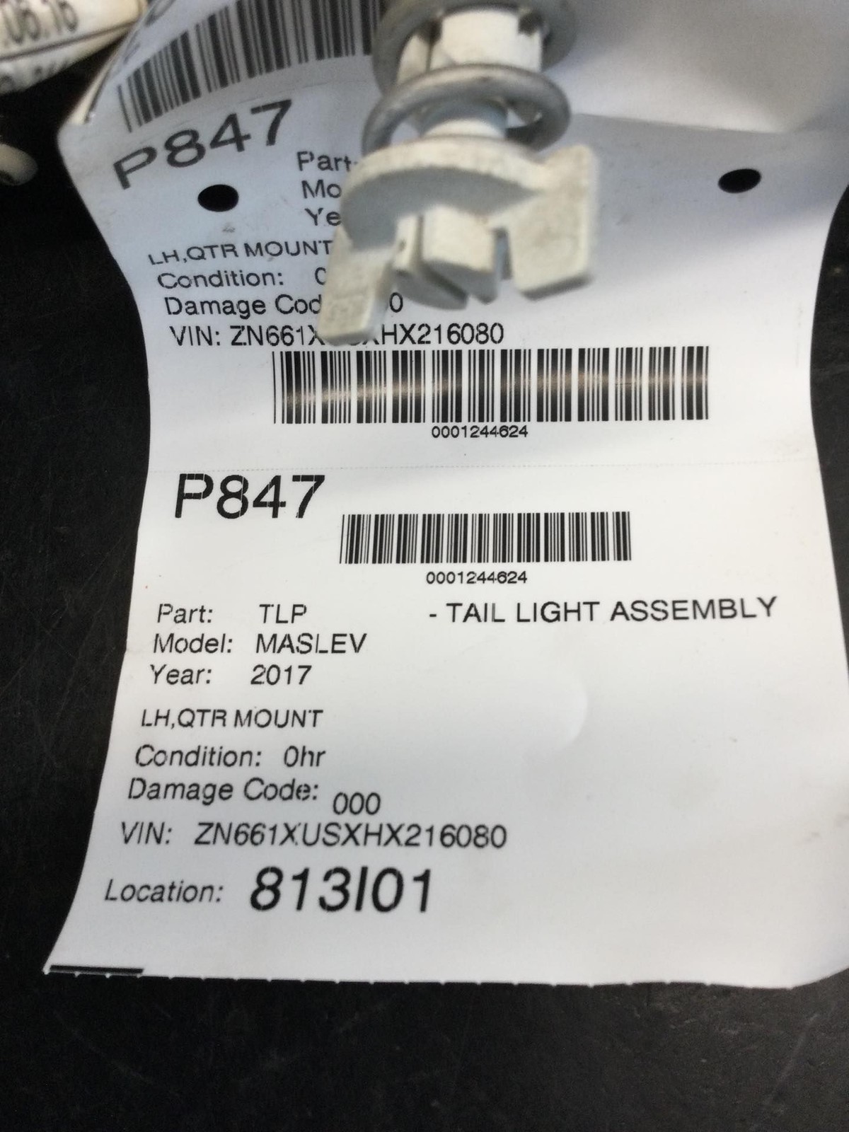 17 MASERATI LEVANTE Tail Light Assembly Left driver qtr panel mounted