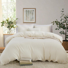 Queen Duvet Cover, Cotton Linen Blend, 3 Pieces, Natural Linen  Soft Breathable