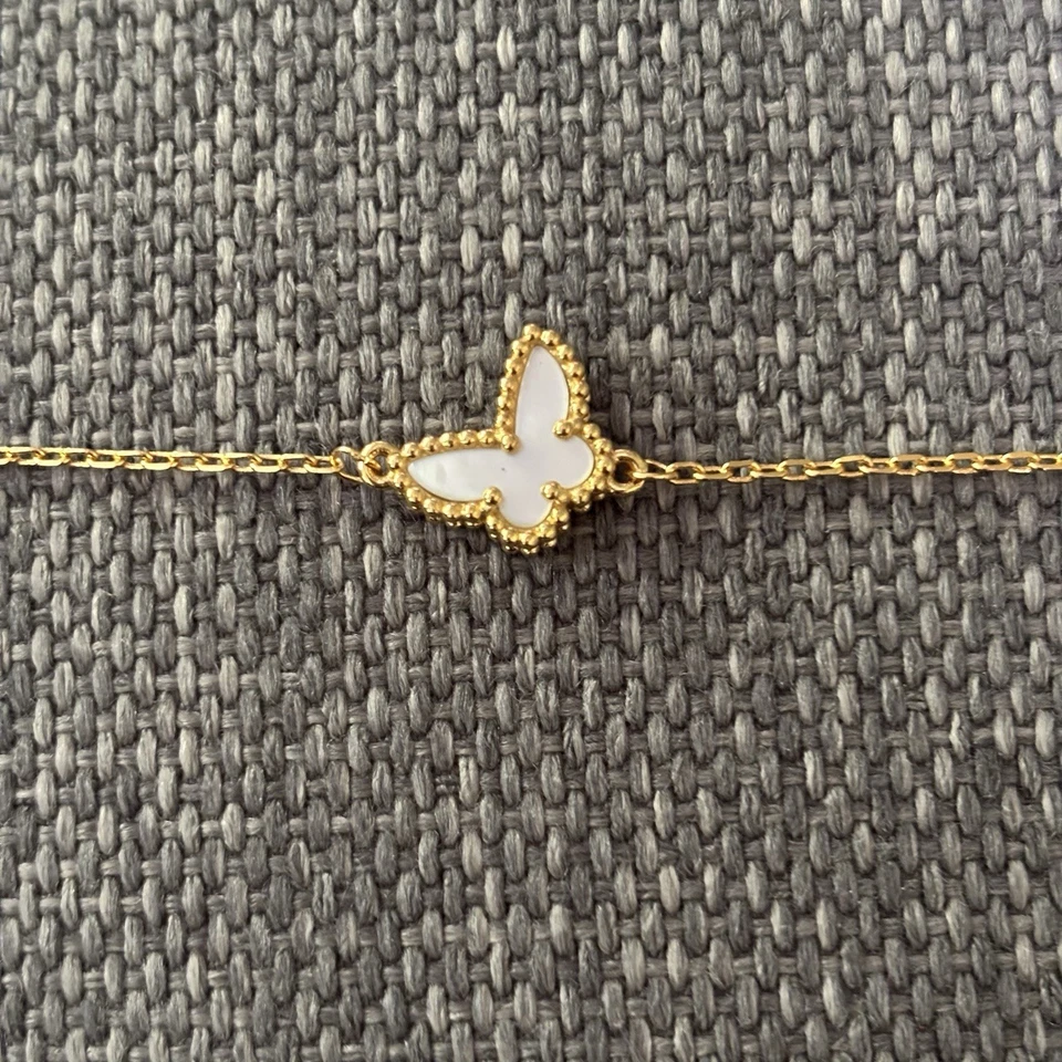 Dainty Butterfly Bracelet, White Mother Of Pearl, Gold Chain, New, 6.5” 7.5” - Image 3 of 4