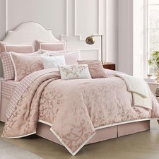 Blush California King Comforter Set, Classic Jacquard Floral 14 Pieces Bedding
