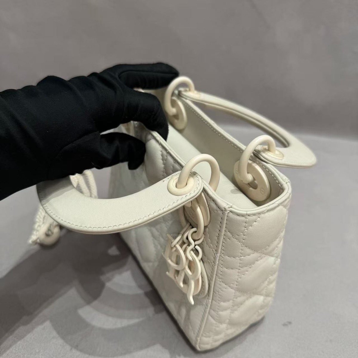 Christian Dior Mini Lady Dior Handbag Bag Latte Cannage Lambskin