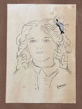 Pablo Picasso (Handmade) Mixed Media Paper Drawing Signed and Stamped