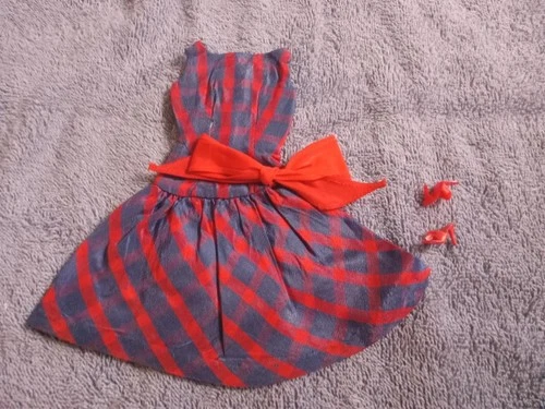 Vintage Barbie #1651 BEAU TIME Dress Red & Blue Taffeta From 1966-67 Red Mules