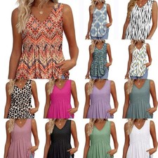Ladies Sleeveless V Neck Tops Beach Summer Loose Shirts Cami Tank Vest