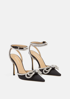 Mach & Mach Damen Doppelschleife Heels Schwarz/Silber Größe EU 38 UVP 1065£