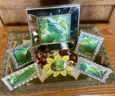 LOT of 6 Vintage Rhinestone Jeweled Stones Mini Picture Frames Assorted Ornate