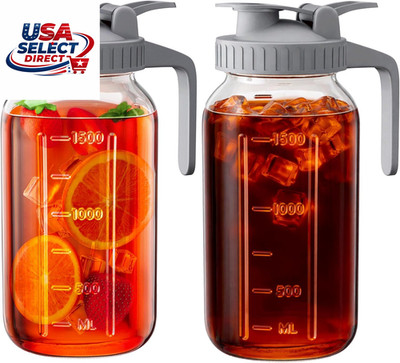 2 Pack 64 Oz Glass Pitcher with Lid for Iced Tea and Cold Beverages