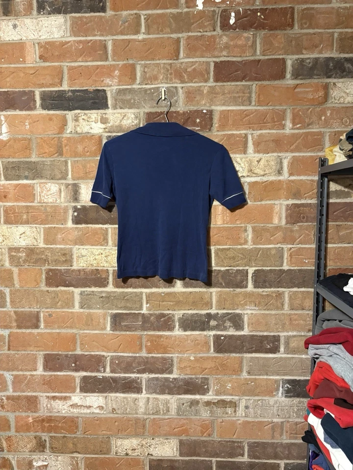 Camisa polo de algodón súper elástica azul marino vintage años 70 años 80 para mujer Foto 2 de 4