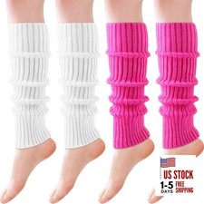 Leg Warmers for Women 80s 90s Winter 4 Pair : White, White, Rose Red, Rose Red