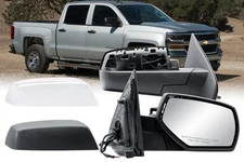Right Side Mirror Power Heat Black and Chrome Cover for 14-18 Silverado Sierra