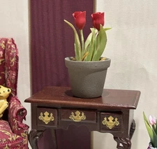 Artisan Hand Made Dollhouse Miniature Potted Red Roses in Clay Pot 1:12