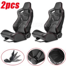 2pcs Universal Car Bucket Racing Seats Sliders Reclinable Pvc Leather Red Line