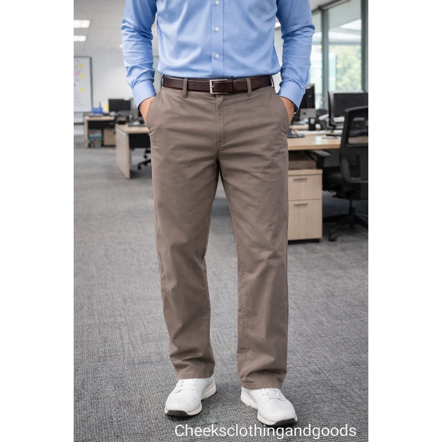 English Laundry Mens 5-Pocket Tech Pants Taupe Brown 42x32 Straight Leg Stretch