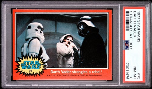 1977 Topps Star Wars #75 Darth Vader strangles a rebel!