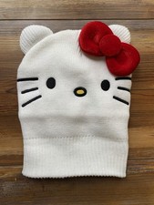 Sanrio Hello Kitty White Knit Beanie with Red Velvet Bow. NWOT. Excellent cond.