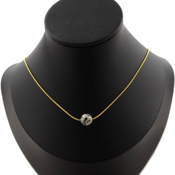 Steine Und MinéRaux. Halskette 1 Perle Dalmatiner Jaspis 8 Mm. Kette Stahl Gold-image