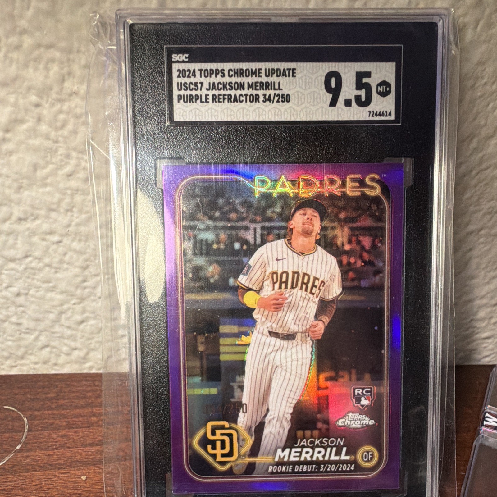 Topps 2024 Chrome Update Jackson Merrill USC57 Purple Refractor /250 SGC 9.5 RC