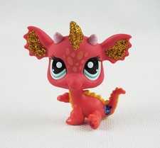 Mini Pet Shop Toys Red Sparkle Dragon Animals Green Eyes #2484 Mini Figures LPS