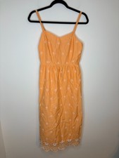 Old Navy Women's Peach Orange Floral Eyelet Smocked Midi Dress Spaghetti Strap S