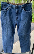 NEW Duluth Trading Co Mens 42 x 32 Plaid Flannel Lined Straight Blue Denim Jeans