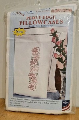 Jack Dempsey Perle Edge Pillowcases Stamp Hand Embroidery  ROSE GARDEN #1600-718