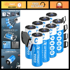 Rechargeable C Batteries 8 Pack - 1.5V Lithium Ion with USB-C Charger, 9000mWh C