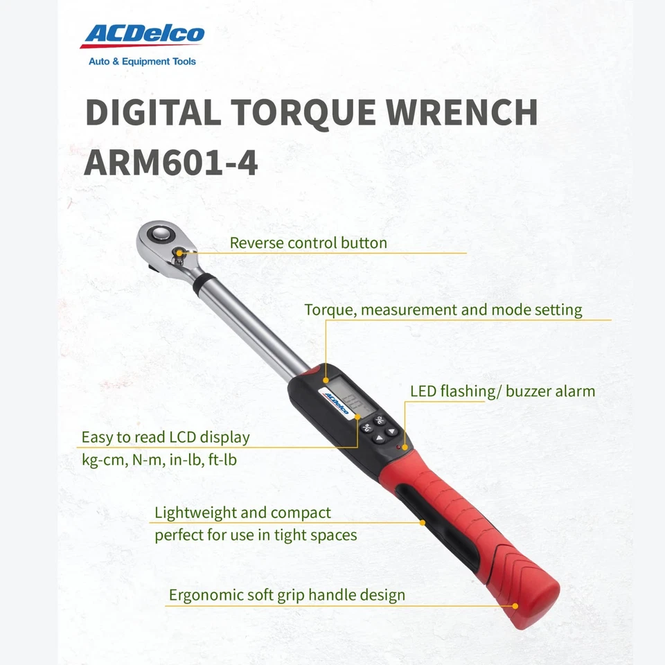 ACDelco ARM601-4 1/2” (14.8 to 147.5 ft-lbs.) Heavy Duty Digital Torque Wrenc... - Image 2 of 4