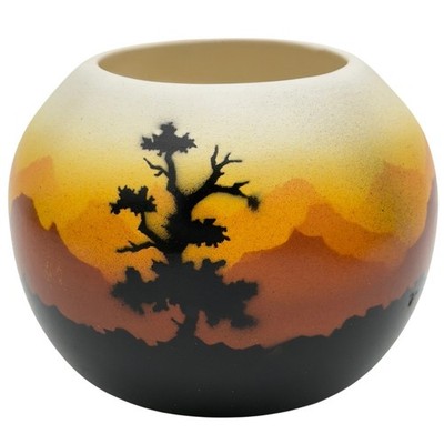 Native American Navajo Cedar Mesa Pottery Sunset Canyon Round Vase Signed