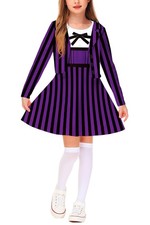 Size 5-6 Years Black Purple Kids Girls Halloween Striped Long Sleeve Dress