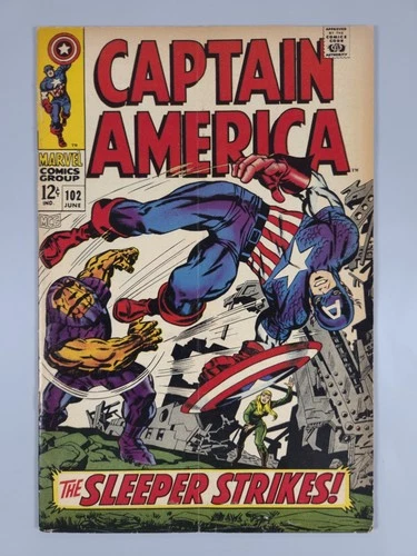 Vintage Captain America # 102 Comic Book Marvel 1960s Jack Kirby 1968 Very Nice
