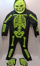 Skeleton Halloween Costume Glow In The Dark Boys Size 4/6 Mask Jumpsuit  Gloves