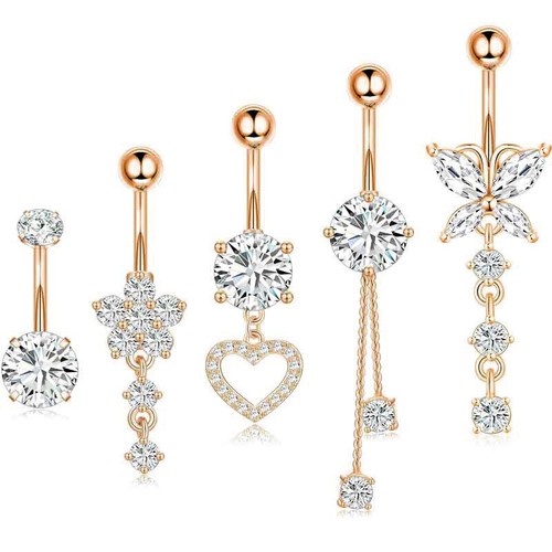 5PCS Belly Button Ring Dangle Navel Belly Body Piercing Jewelry Bars Barbell - Picture 11 of 12