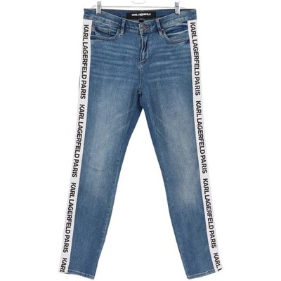 Karl Lagerfeld Jeans Womens Size 10 Mid Wash Blue Skinny Contrast Logo Taping