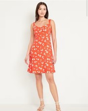 Old Navy Fit & Flare Crepe Mini Red Floral Dress size Petite XXL
