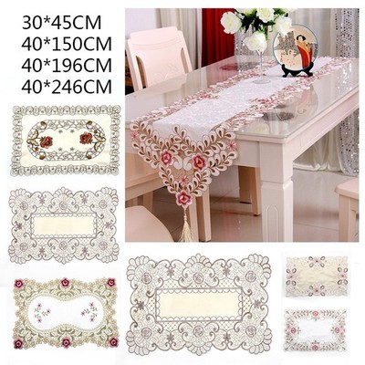 1xLäufer neu Tisch bestickt Blumen weich Gaze Cutwork Spitze Party Stück Tuch ^
