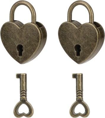 Mozeat Lens 2Pack Mini Antique Bronze Heart Shaped Padlocks with Key, 2pcs Locks
