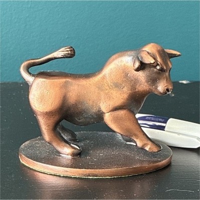 Small Bronze Metal Bull Figurine Metallic Finish with Felt Bottom, 1 Pack