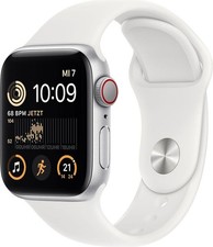 Apple Watch SE 2022 Cellular Silver Alu 44mm, White Silicon Band, A2724 # AU