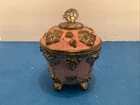 Vintage Jeanette Glass Trinket/Candy Dish With Lid Gold And Pink