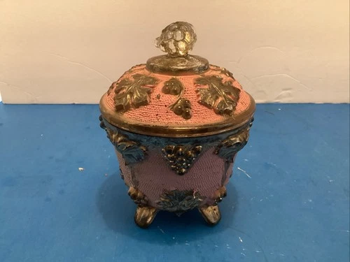 Vintage Jeanette Glass Trinket/Candy Dish With Lid Gold And Pink