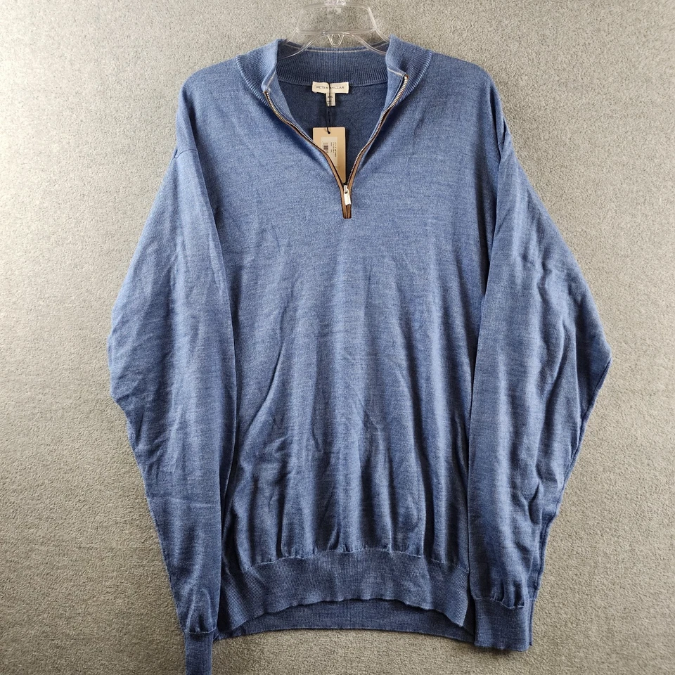 Peter Millar Crown Autumn Crest 1/4 Zip Wool Blend Sweater Mens XXL Regatta Blue - Image 2 of 4