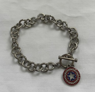 Captain America Shield Charm Bracelet  Marvel Bling Gems Silver Stainless Steel