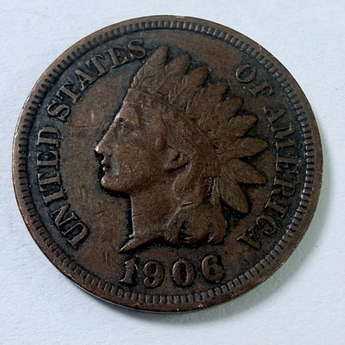 1906 Indian Head One Cent Penny Very Good Details #5703