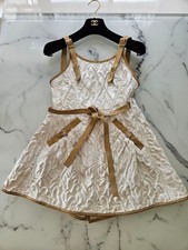Chanel S/S 34 Gold Suede Trim Mini Wrap Dress Luxury Vintage S