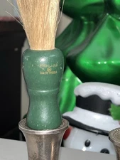 2 Vintage Shaving Brushes Green Wooden Handles "STERILIZED"