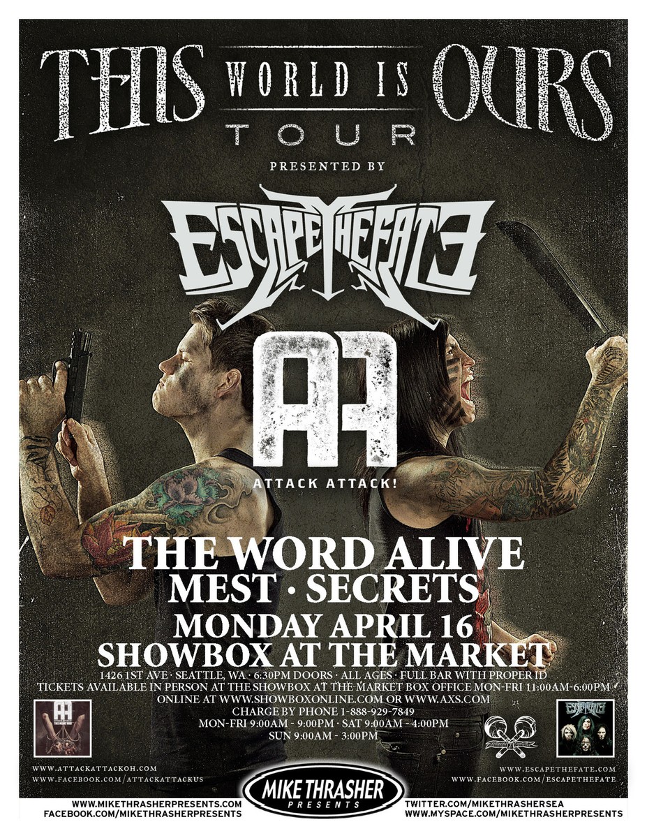 ESCAPE THE FATE / ATTACK ATTACK! 2012 SEATTLE CONCERT TOUR POSTER