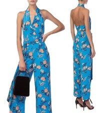 Diane Von Furstenberg 100 Silk Halter Neck Wide Leg Floral Jumpsuit sz 4 468