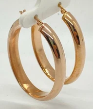 QVC Steel by Design Stainless Steel Polished Oval Hoop Earrings Rosetone