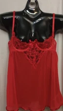 Seven 'til Midnight RED FLIRTY SEXY BABYDOLL, NIGHTY LACE DEMI BRA SHEER Onesize