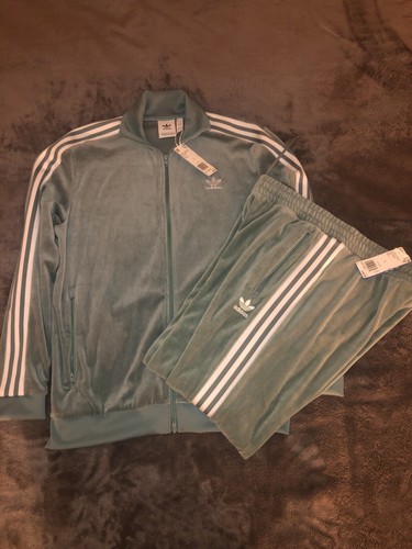 ADIDAS GREEN TEAL VELOUR COZY TRACKSUIT MENS NEW SIZE LARGE DV1625 DV1620